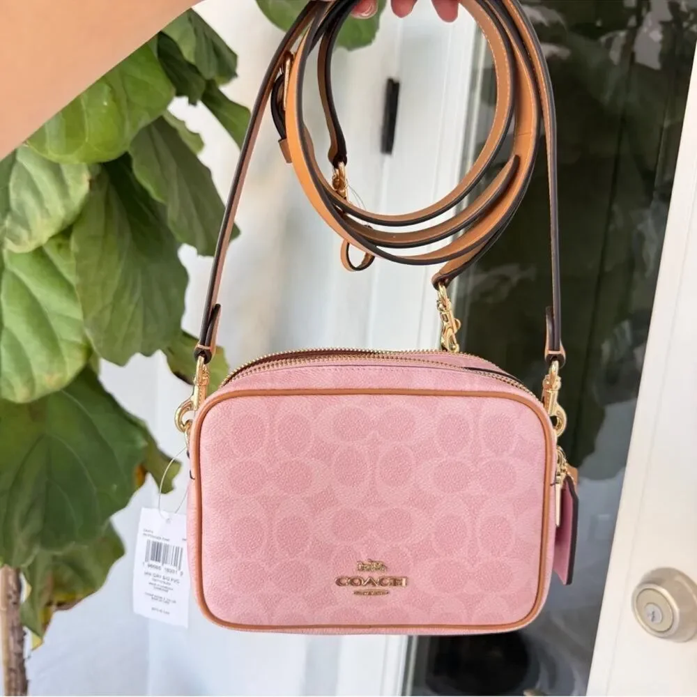 NWT Coach Powder Pink Mini Carey Crossbody Bag in Signature Canvas CEK74